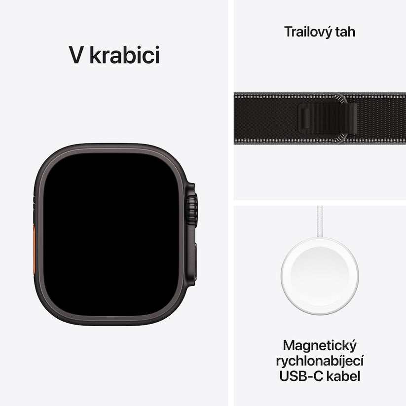 Apple Watch Ultra 3 GPS + Cellular 49mm černě titanové pouzdro s černě/ulovým trailovým tahem - S/M - istyle.work