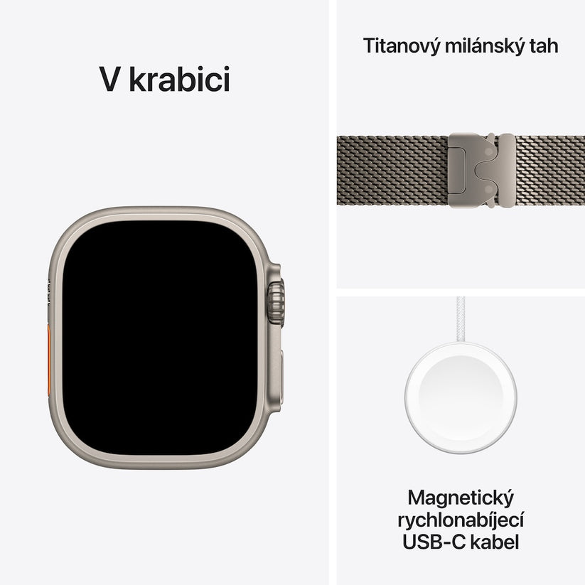 Apple Watch Ultra 3 GPS + Cellular 49mm přírodně titanové pouzdro s přírodně titanovým milánským tahem z titanu - L - istyle.work
