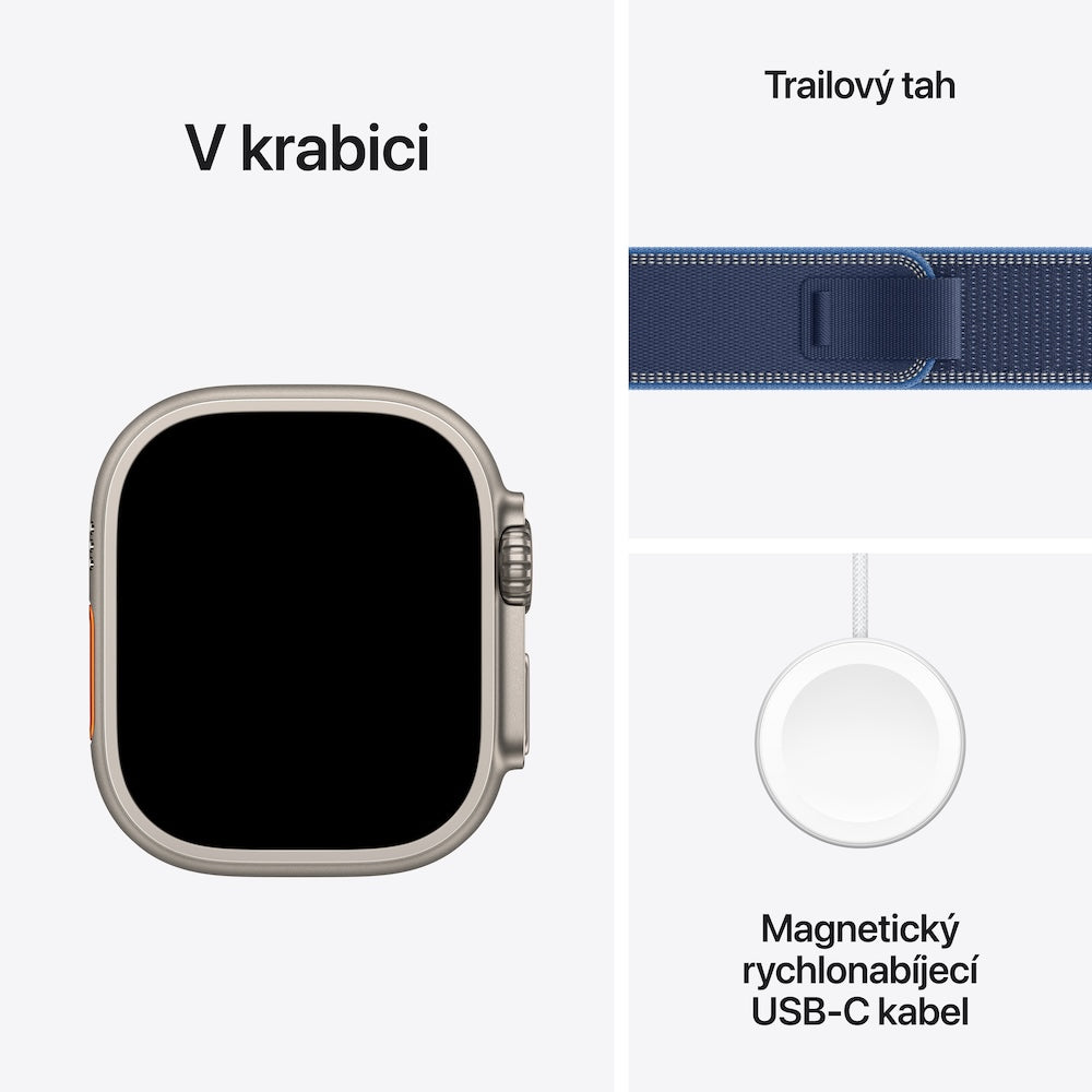Apple Watch Ultra 3 GPS + Cellular 49mm přírodně titanové pouzdro s modře/jasně modrým trailovým tahem - M/L - istyle.work
