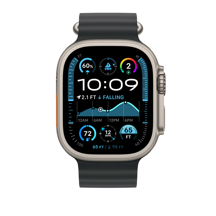 Apple Watch 44/45/46/49mm černý Oceánský řemínek – provedení z přírodního titanu - istyle.work