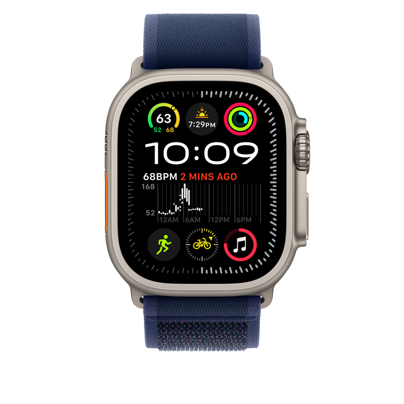 Apple Watch 44/45/46/49mm modrý Trailový tah – M/L – provedení z přírodního titanu - istyle.work