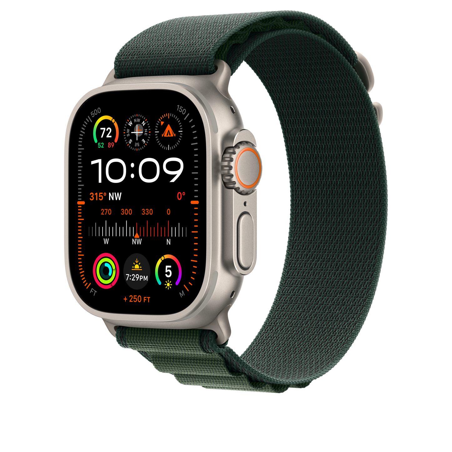 Apple Watch 44/45/46/49mm tmavě zelený Alpský tah – střední – provedení z přírodního titanu - istyle.work