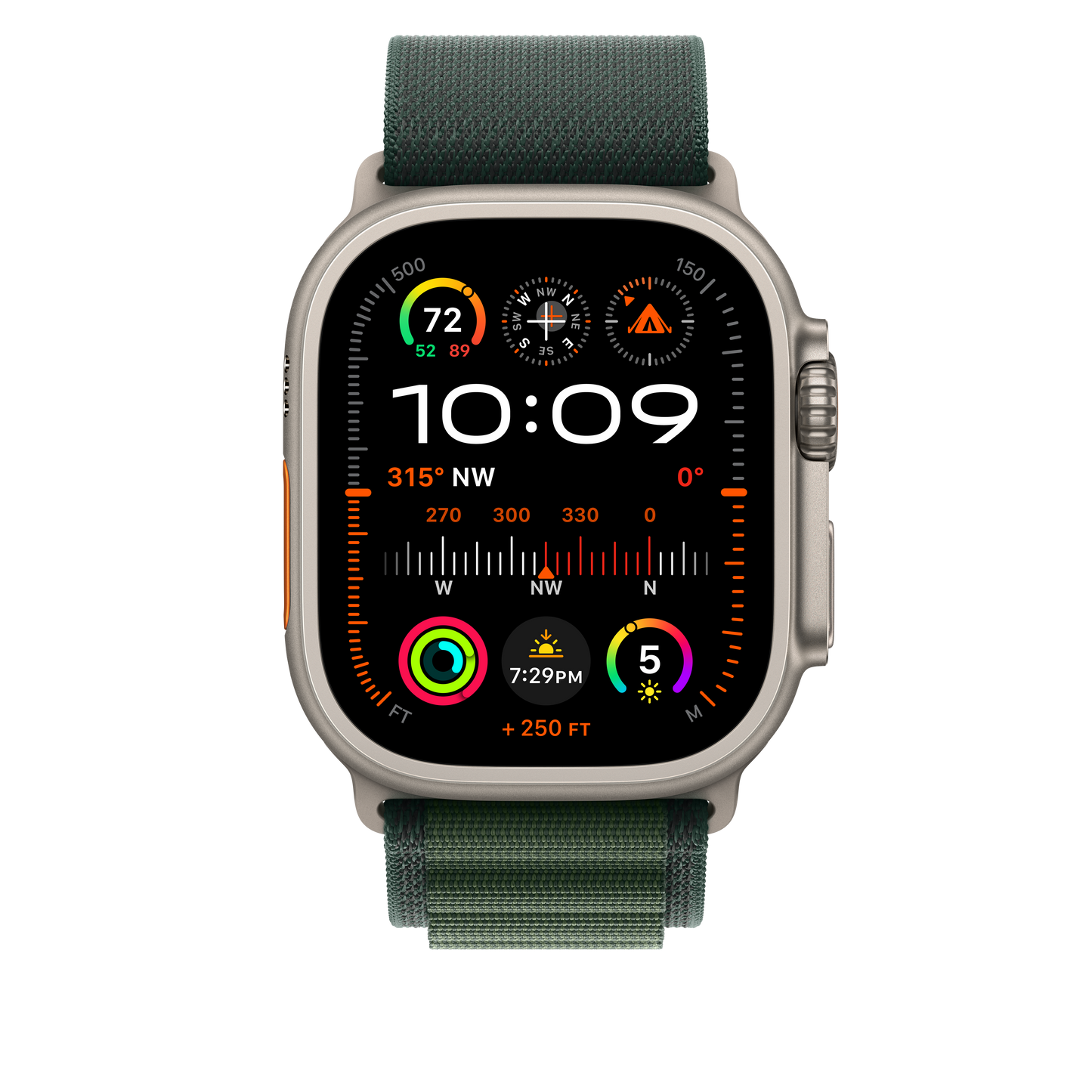 Apple Watch 44/45/46/49mm tmavě zelený Alpský tah – střední – provedení z přírodního titanu - istyle.work