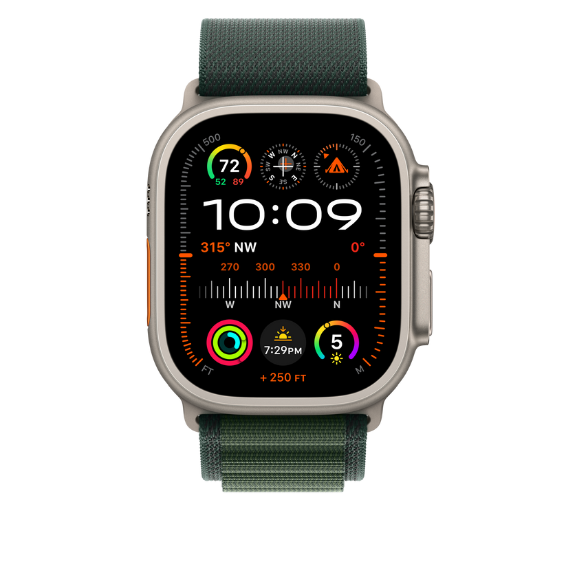 Apple Watch 44/45/46/49mm tmavě zelený Alpský tah – střední – provedení z přírodního titanu - istyle.work
