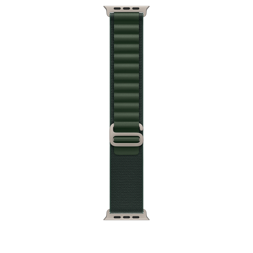 Apple Watch 44/45/46/49mm tmavě zelený Alpský tah – střední – provedení z přírodního titanu - istyle.work
