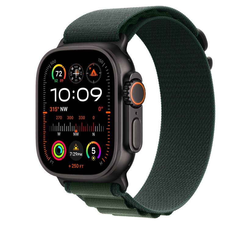 Apple Watch 44/45/46/49mm tmavě zelený Alpský tah – malý – provedení z černého titanu - istyle.work