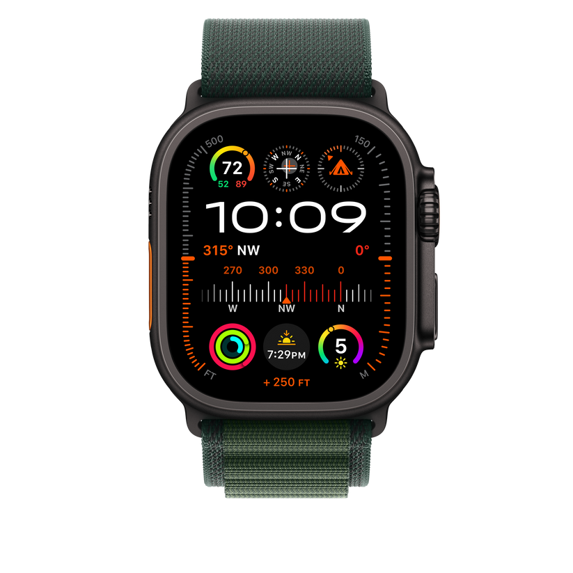 Apple Watch 44/45/46/49mm tmavě zelený Alpský tah – malý – provedení z černého titanu - istyle.work