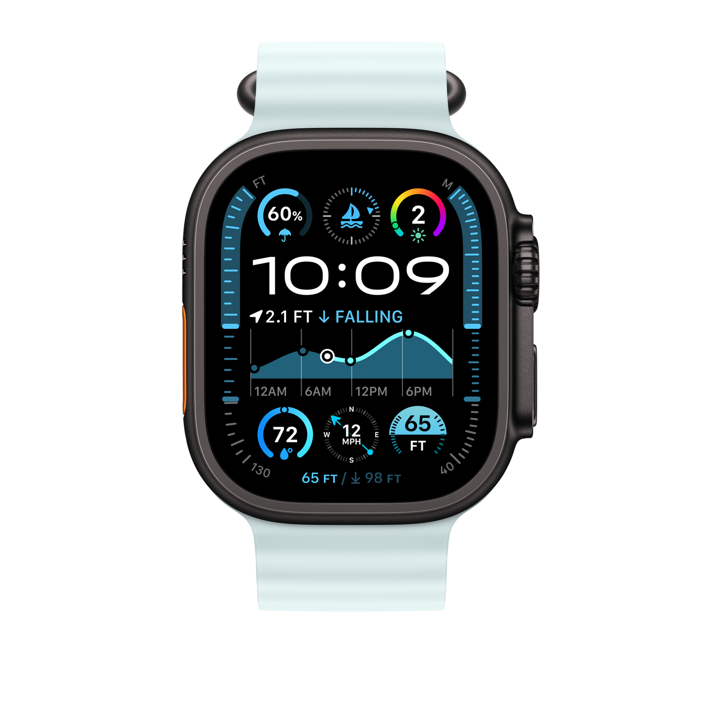 Apple Watch 44/45/46/49mm ledově modré prodloužení Oceánského řemínku – provedení z černého titanu - istyle.work