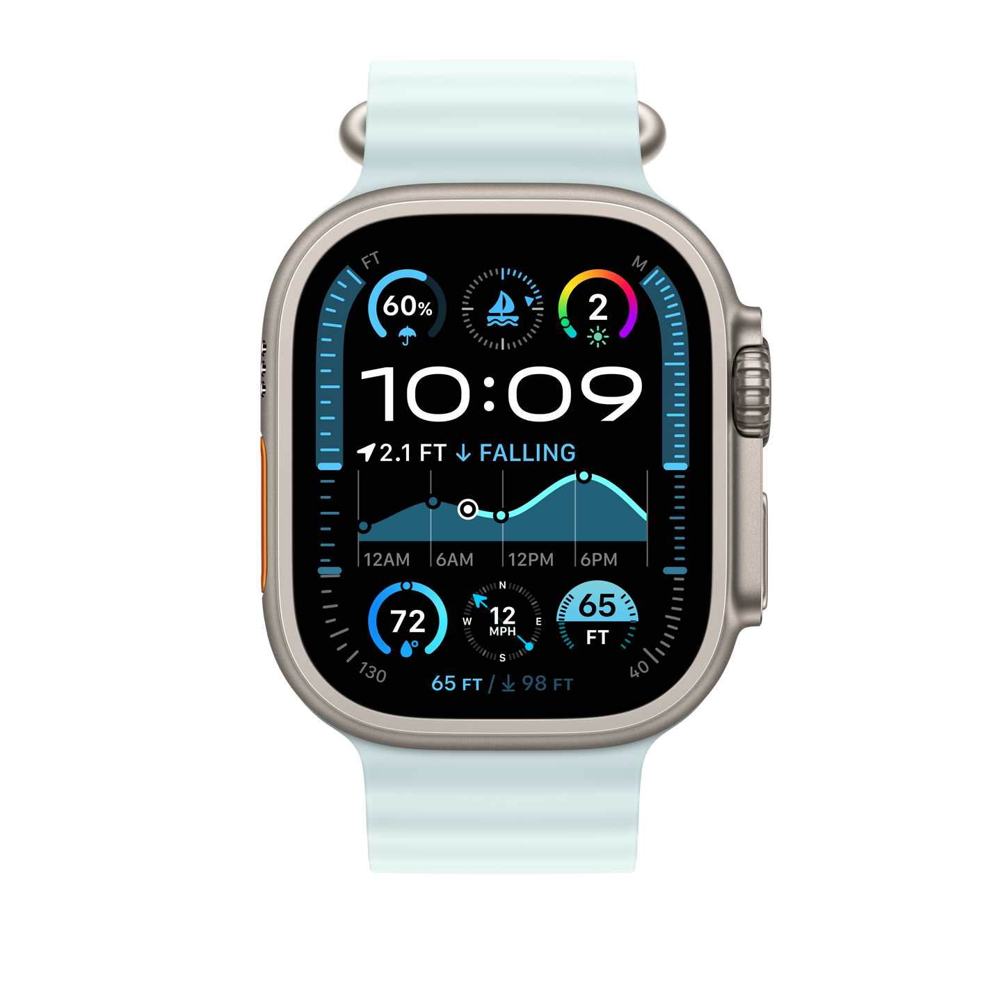 Apple Watch 44/45/46/49mm ledově modré prodloužení Oceánského řemínku – provedení z přírodního titanu - istyle.work