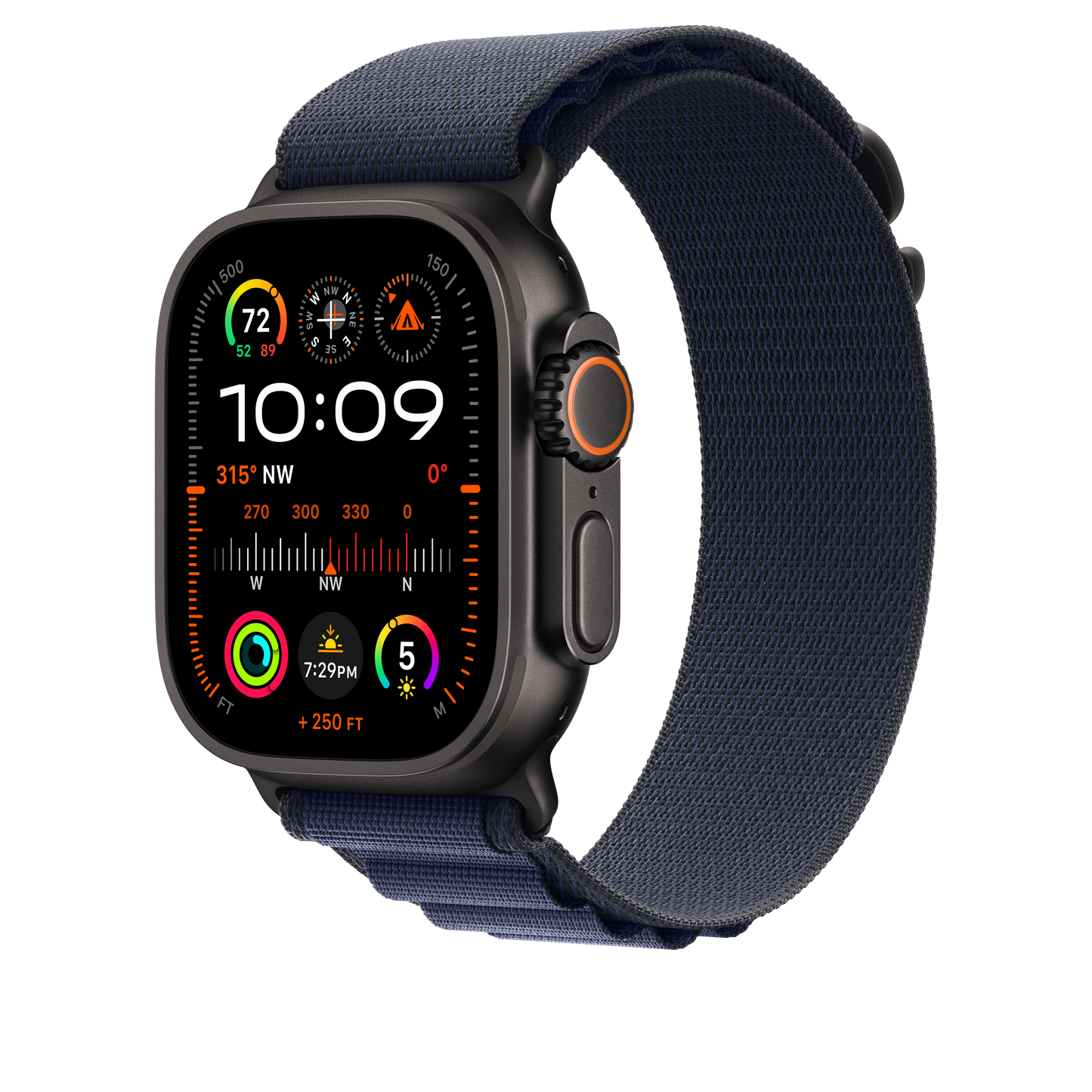 Apple Watch 44/45/46/49mm námořnicky modrý Alpský tah – velký – provedení z černého titanu - istyle.work