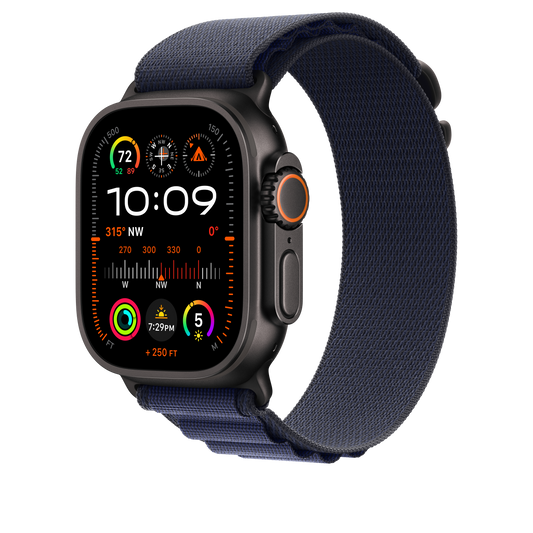 Apple Watch 44/45/46/49mm námořnicky modrý Alpský tah – velký – provedení z černého titanu - istyle.work