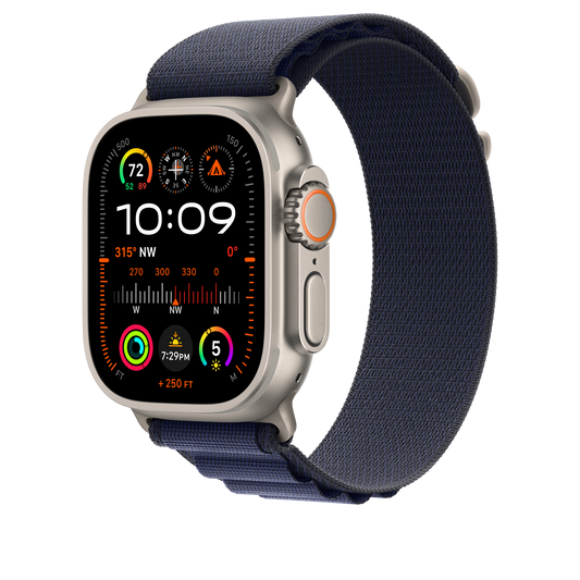 Apple Watch 44/45/46/49mm námořnicky modrý Alpský tah – velký – provedení z přírodního titanu - istyle.work