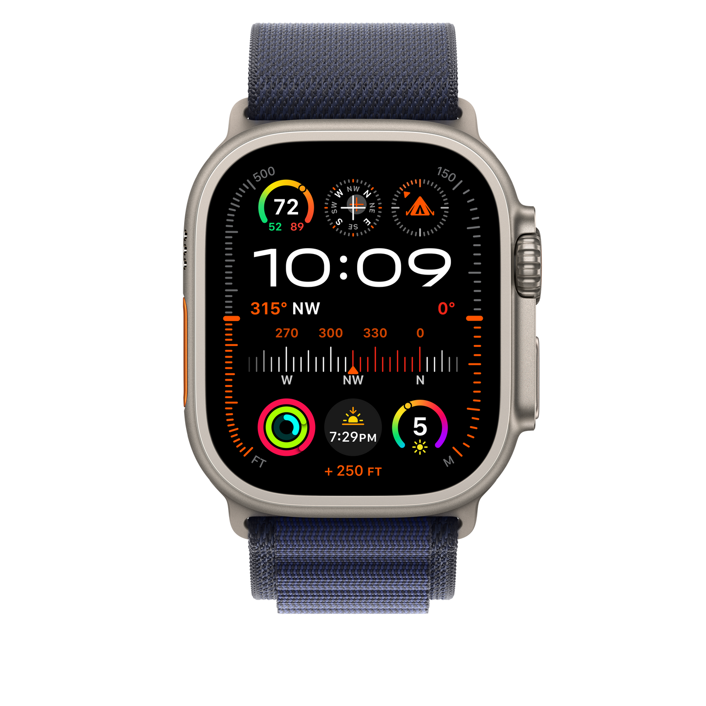 Apple Watch 44/45/46/49mm námořnicky modrý Alpský tah – velký – provedení z přírodního titanu - istyle.work
