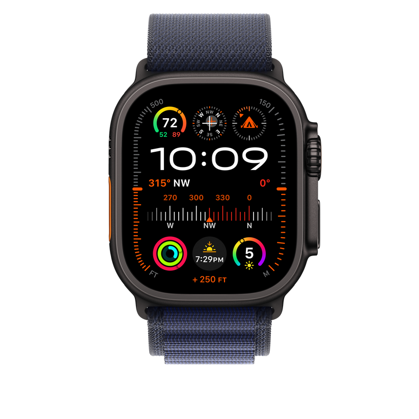 Apple Watch 44/45/46/49mm námořnicky modrý Alpský tah – malý – provedení z černého titanu - istyle.work