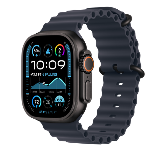 Apple Watch 44/45/46/49mm námořnicky modrý Oceánský řemínek – provedení z černého titanu - istyle.work