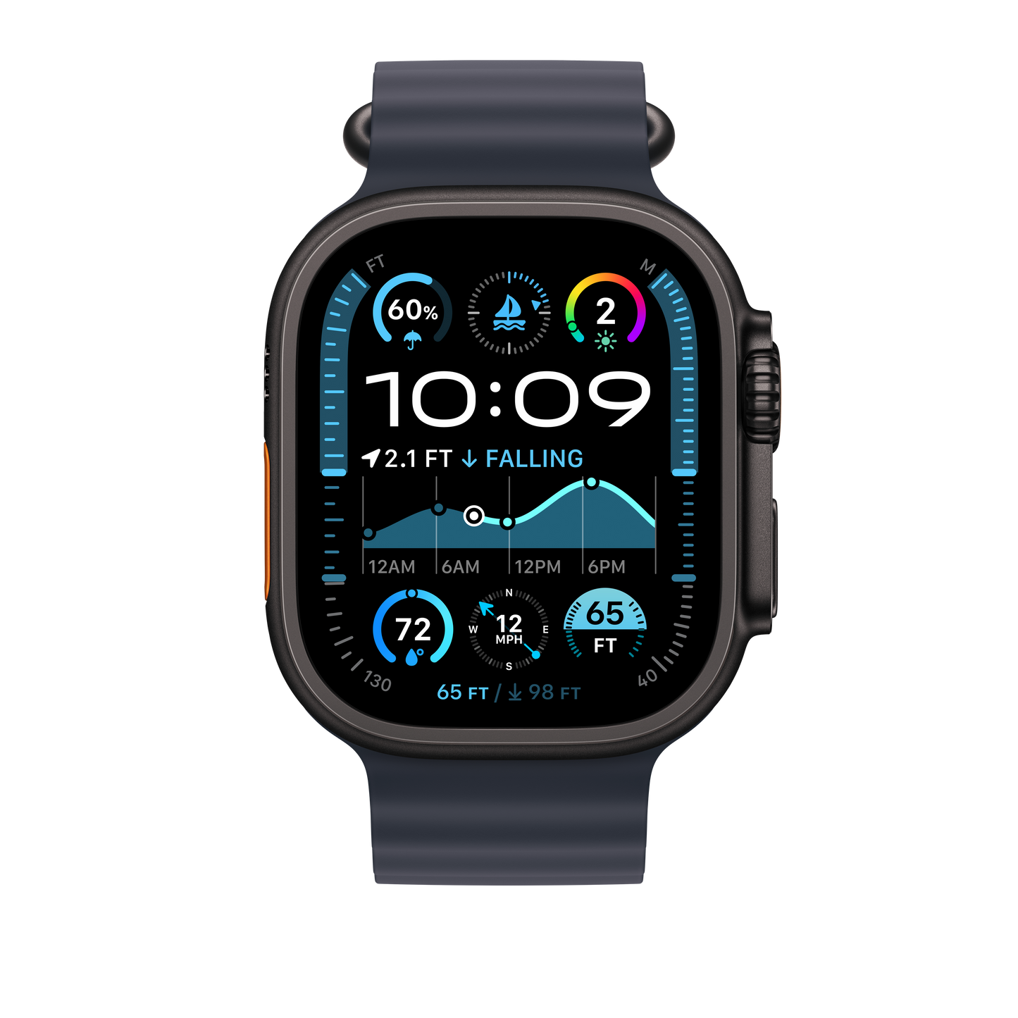 Apple Watch 44/45/46/49mm námořnicky modré prodloužení Oceánského řemínku – provedení z černého titanu - istyle.work