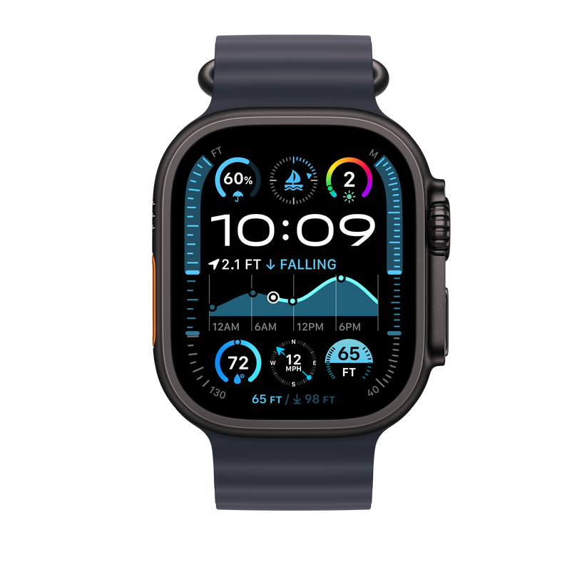 Apple Watch 44/45/46/49mm námořnicky modré prodloužení Oceánského řemínku – provedení z černého titanu - istyle.work