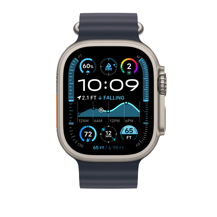 Apple Watch 44/45/46/49mm námořnicky modré prodloužení Oceánského řemínku – provedení z přírodního titanu - istyle.work