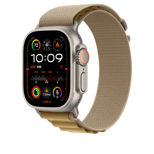 Apple Watch 44/45/46/49mm žlutohnědý Alpský tah – velký – provedení z přírodního titanu - istyle.work