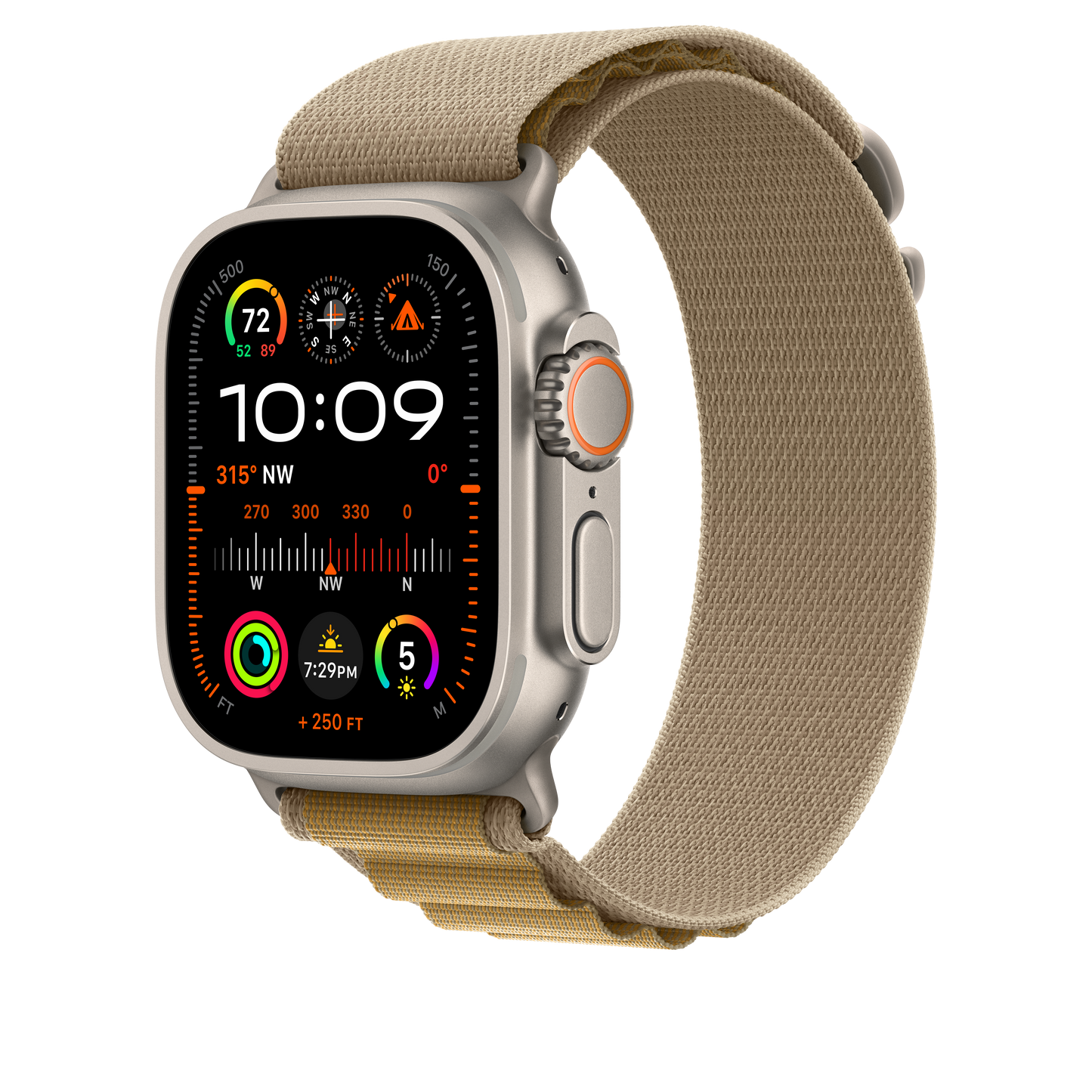 Apple Watch 44/45/46/49mm žlutohnědý Alpský tah – střední – provedení z přírodního titanu - istyle.work