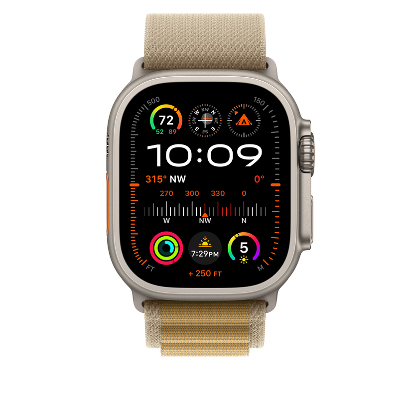 Apple Watch 44/45/46/49mm žlutohnědý Alpský tah – střední – provedení z přírodního titanu - istyle.work