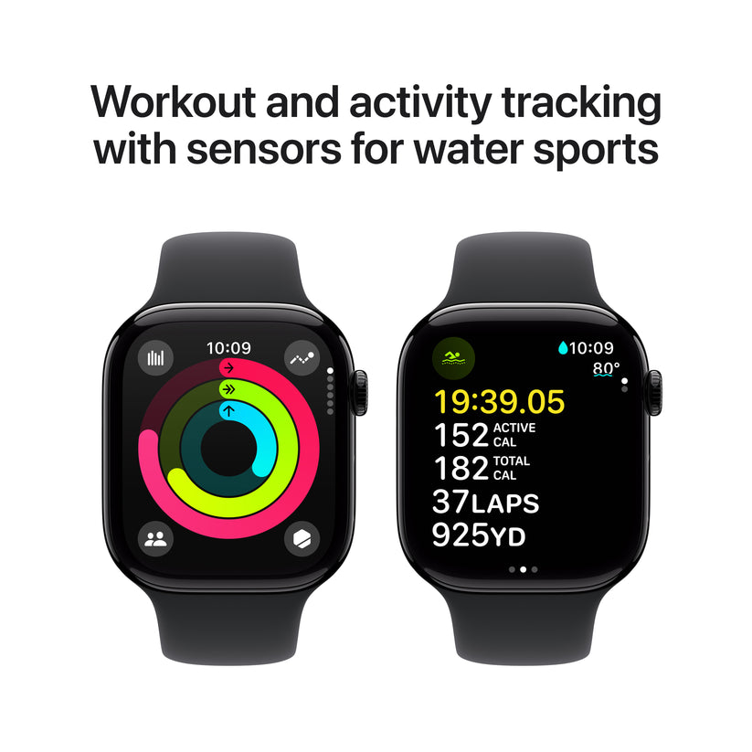Apple Watch Series 10 GPS + Cellular 46mm klavírně černé hliníkové pouzdro s černým sportovním řemínkem - S/M (renovovaný) - istyle.work