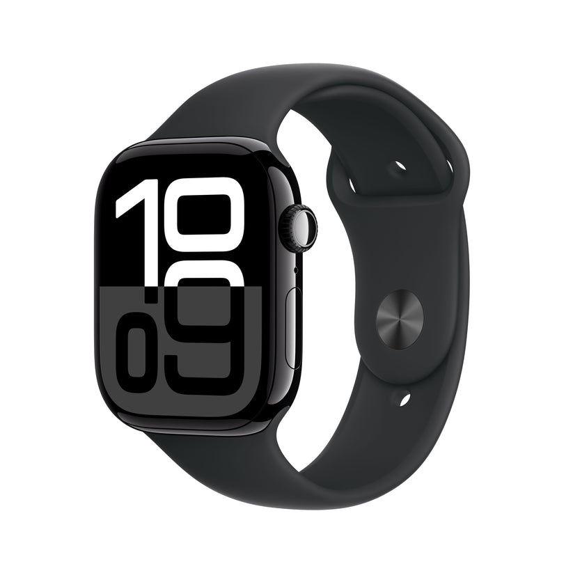 Apple Watch Series 10 GPS + Cellular 46mm klavírně černé hliníkové pouzdro s černým sportovním řemínkem - S/M (renovovaný) - istyle.work