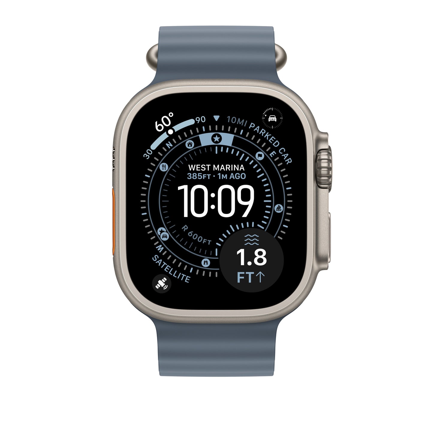 Prodloužení Oceánského řemínku pro Apple Watch 44/45/46/49 mm Apple ocelově modré - provedení z přírodního titanu - istyle.work