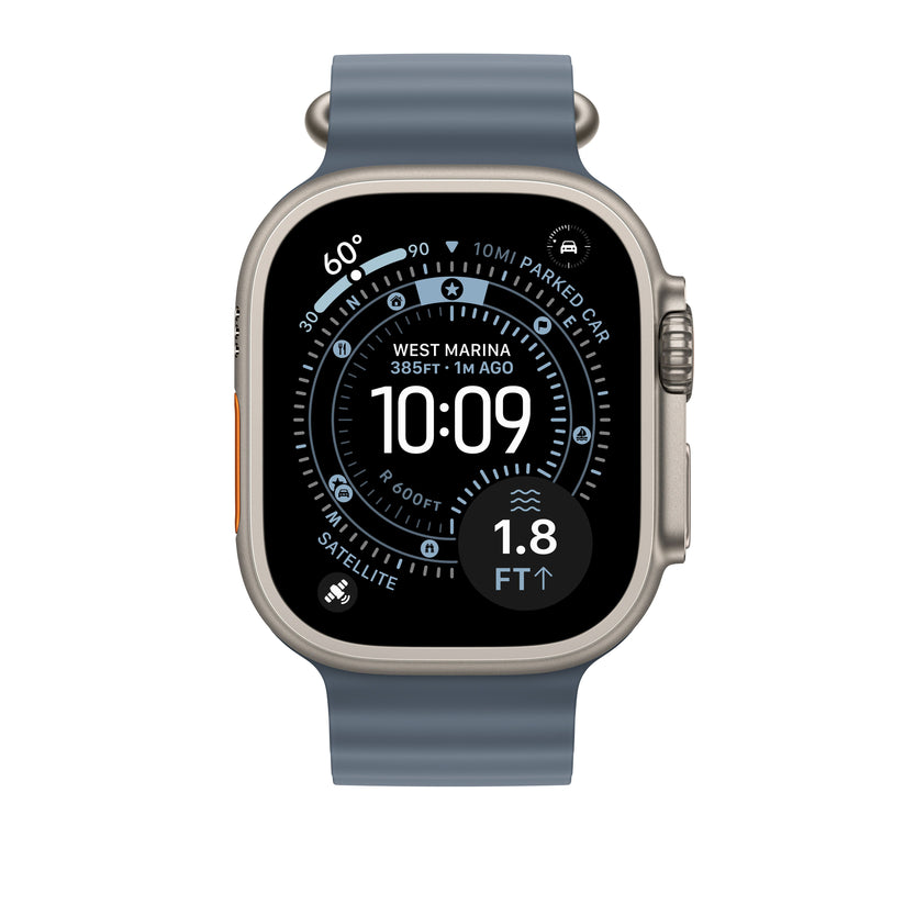 Řemínek pro Apple Watch 44/45/46/49 mm Apple ocelově modrý Oceánský - provedení z přírodního titanu - istyle.work