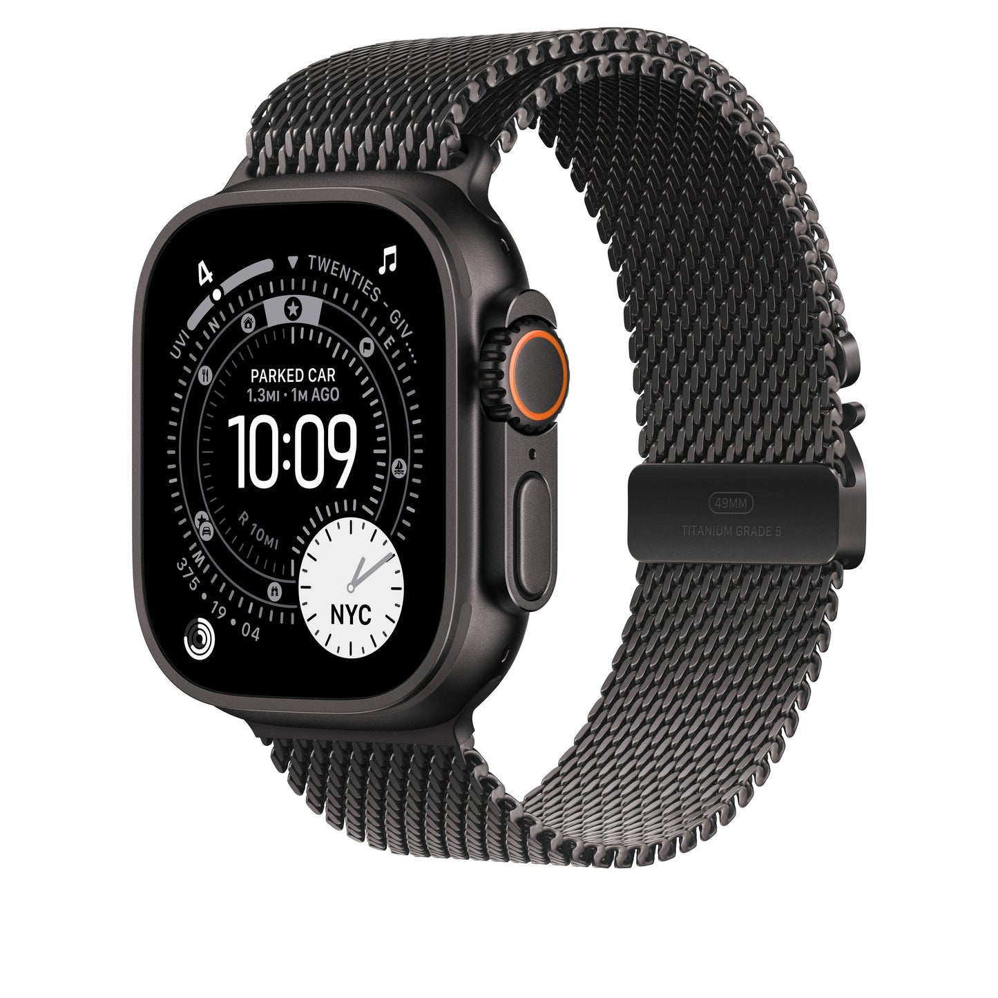 Řemínek pro Apple Watch 44/45/46/49 mm Apple milánský tah z černého titanu - velký - istyle.work