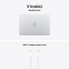 MacBook Neo 13", Apple A18 Pro čip, 6jádrové CPU, 5jádrové GPU, 8 GB, 256GB SSD – stříbrný (otevřený) - istyle.work