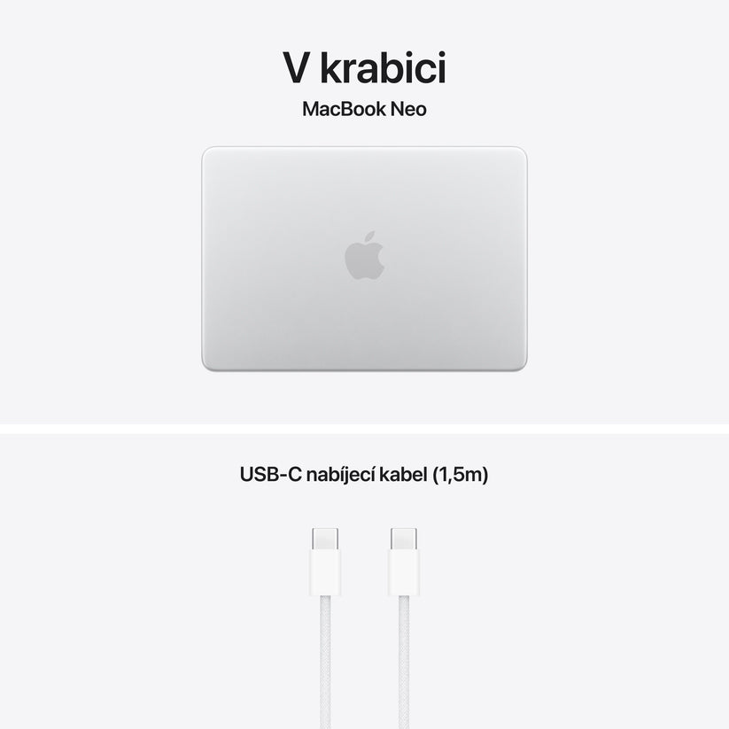MacBook Neo 13", Apple A18 Pro čip, 6jádrové CPU, 5jádrové GPU, 8 GB, 256GB SSD – stříbrný (otevřený) - istyle.work