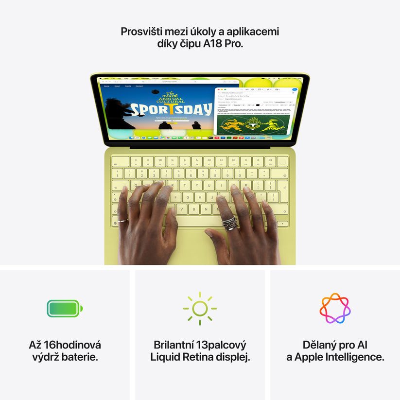 MacBook Neo 13", Apple A18 Pro čip, 6jádrové CPU, 5jádrové GPU, 8 GB, 512GB SSD, Touch ID – stříbrný (otevřený) - istyle.work