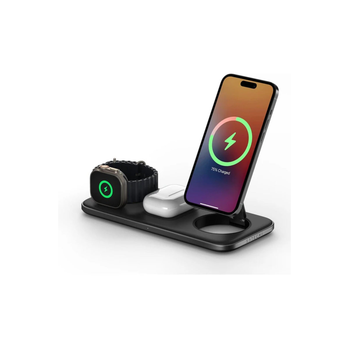 Bezdrátová nabíjecí podložka Satechi Qi2 Trio - vesmírně šedá