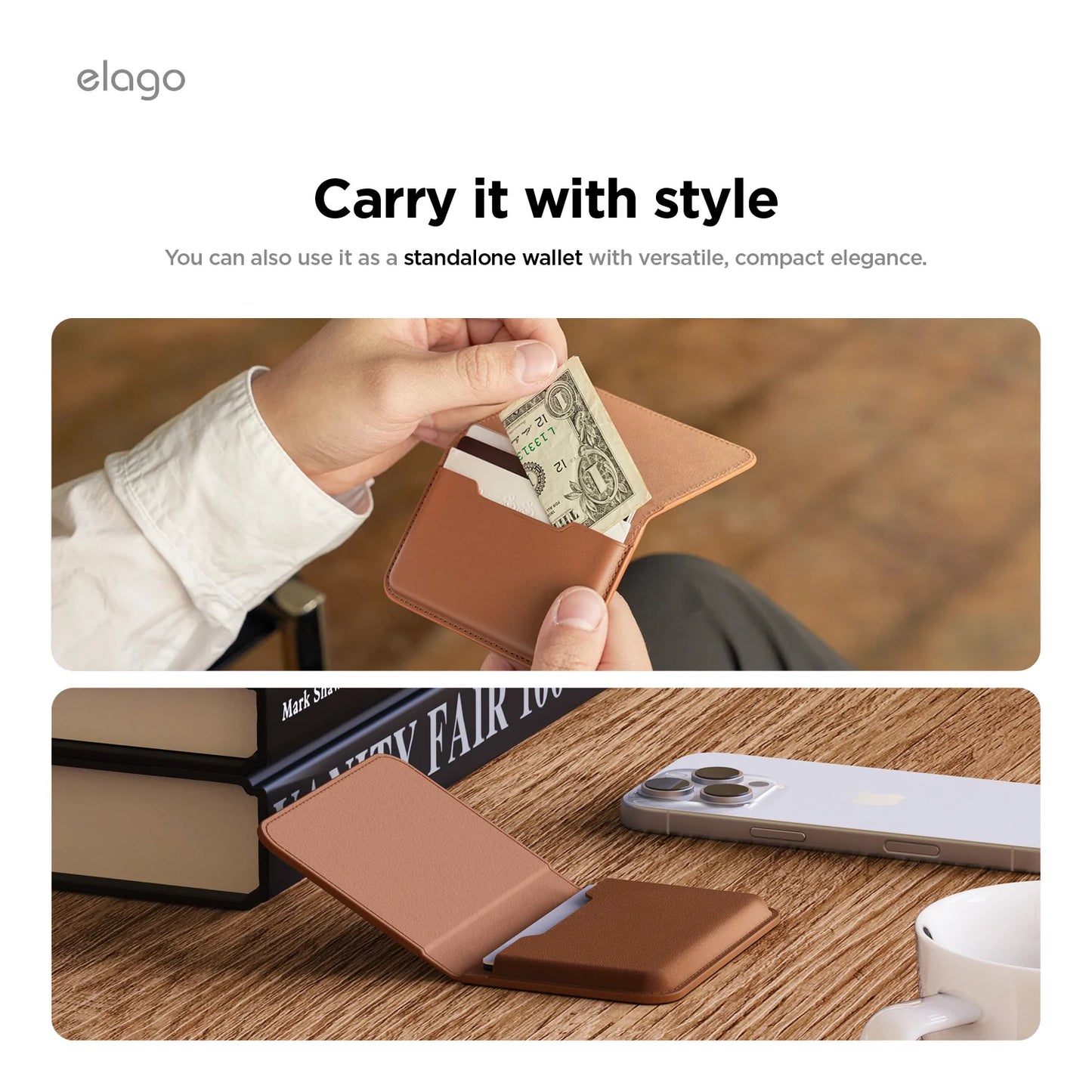 MagSafe peněženka Elago Magnetic Leather Card Holder - šedohnědá