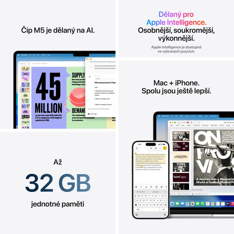 MacBook Air 13", Apple M5 čip, 10jádrové CPU, 10jádrové GPU, 32 GB, 2TB SSD, CZ - temně inkoustová