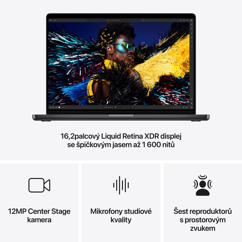 MacBook Pro 16,2", Apple M4 Pro 14jádrové CPU, 20jádrové GPU, 48GB, 512GB SSD, US - vesmírně černý - istyle.work