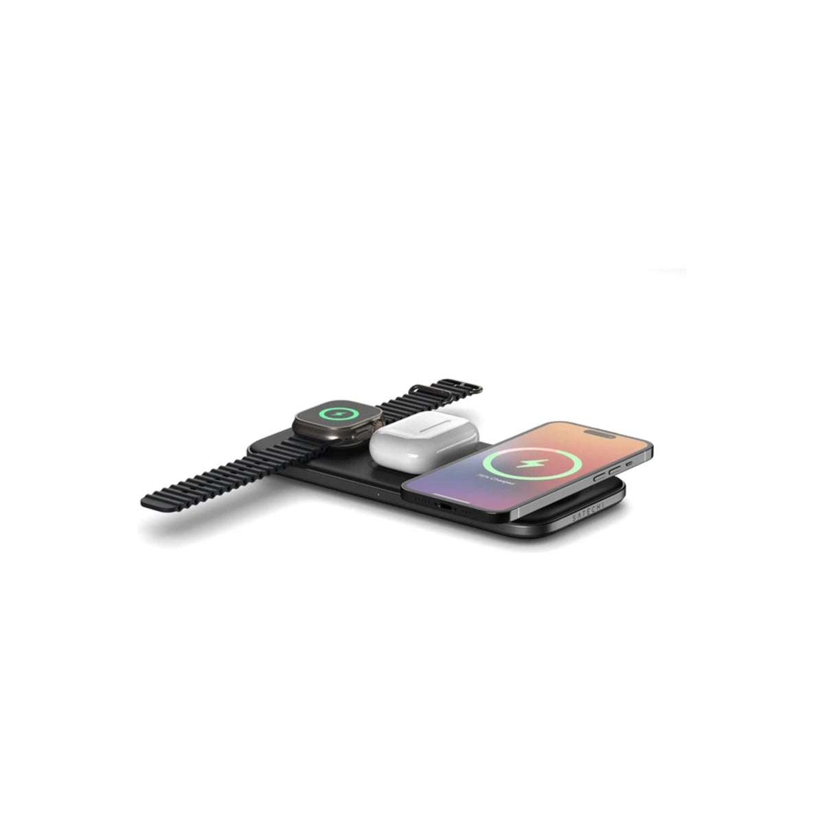 Bezdrátová nabíjecí podložka Satechi Qi2 Trio - vesmírně šedá