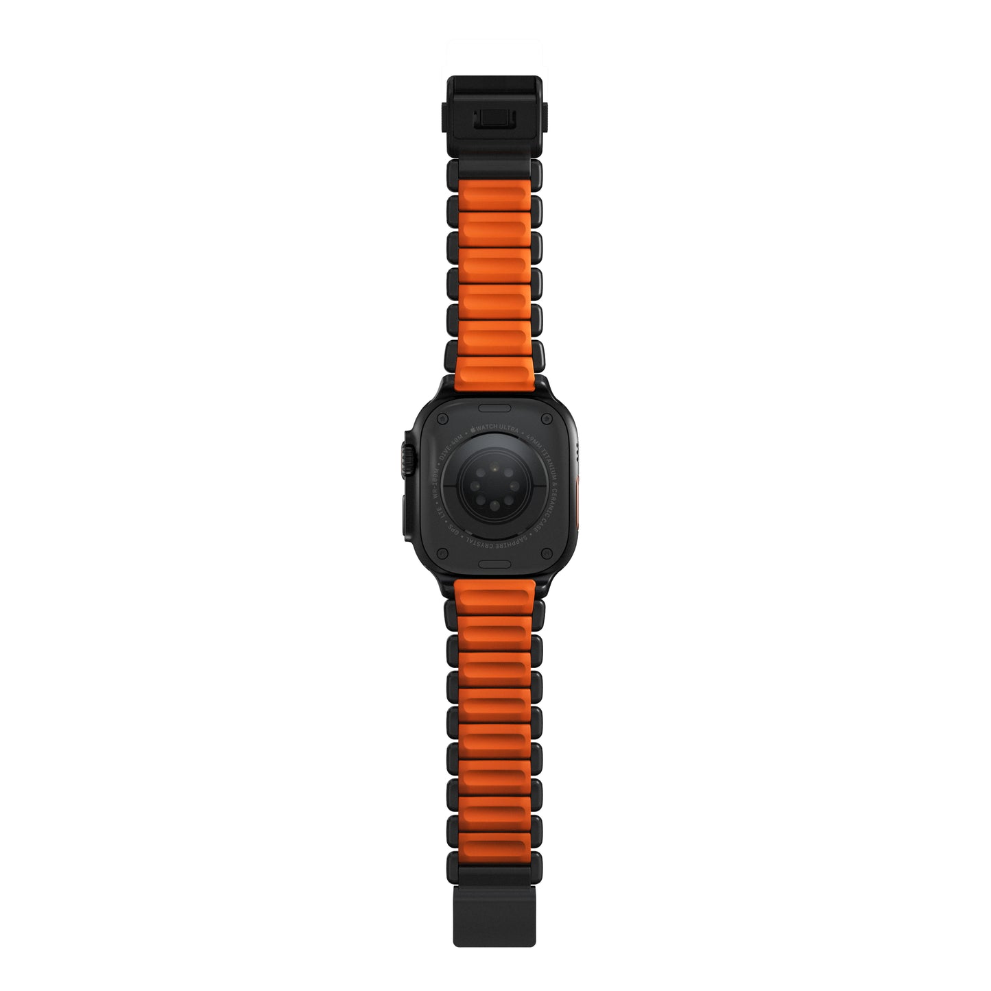 Řemínek pro Apple Watch 45/46/49mm Nomad Stratos Band Black Titanium Ultra FKM - černý/oranžový