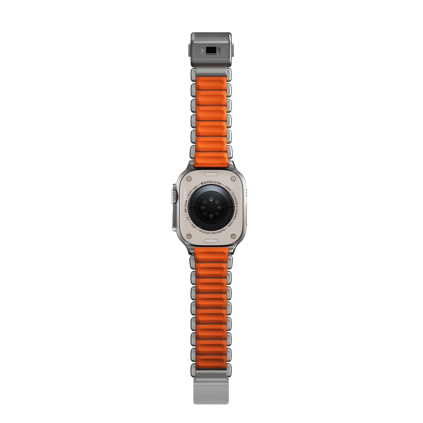 Řemínek pro Apple Watch 45/46/49 mm Nomad Stratos Band FKM - stříbrný/oranžový