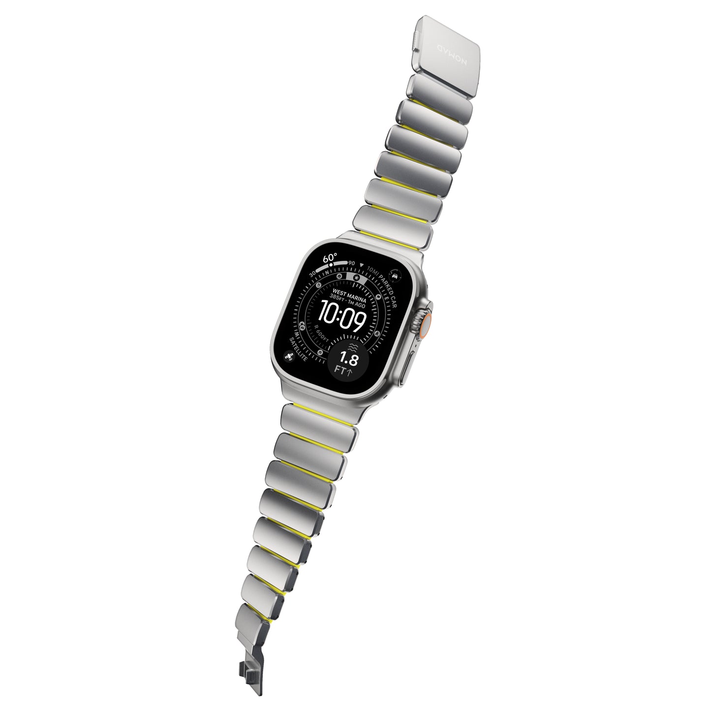 Řemínek pro Apple Watch 45/46/49 mm Nomad Stratos Band FKM - stříbrný/zelený