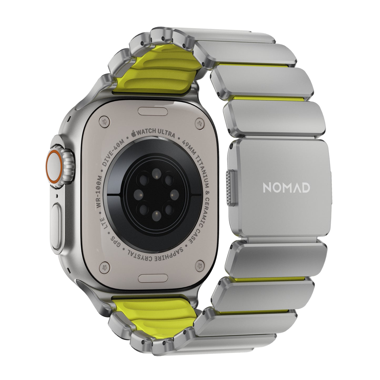 Řemínek pro Apple Watch 45/46/49 mm Nomad Stratos Band FKM - stříbrný/zelený