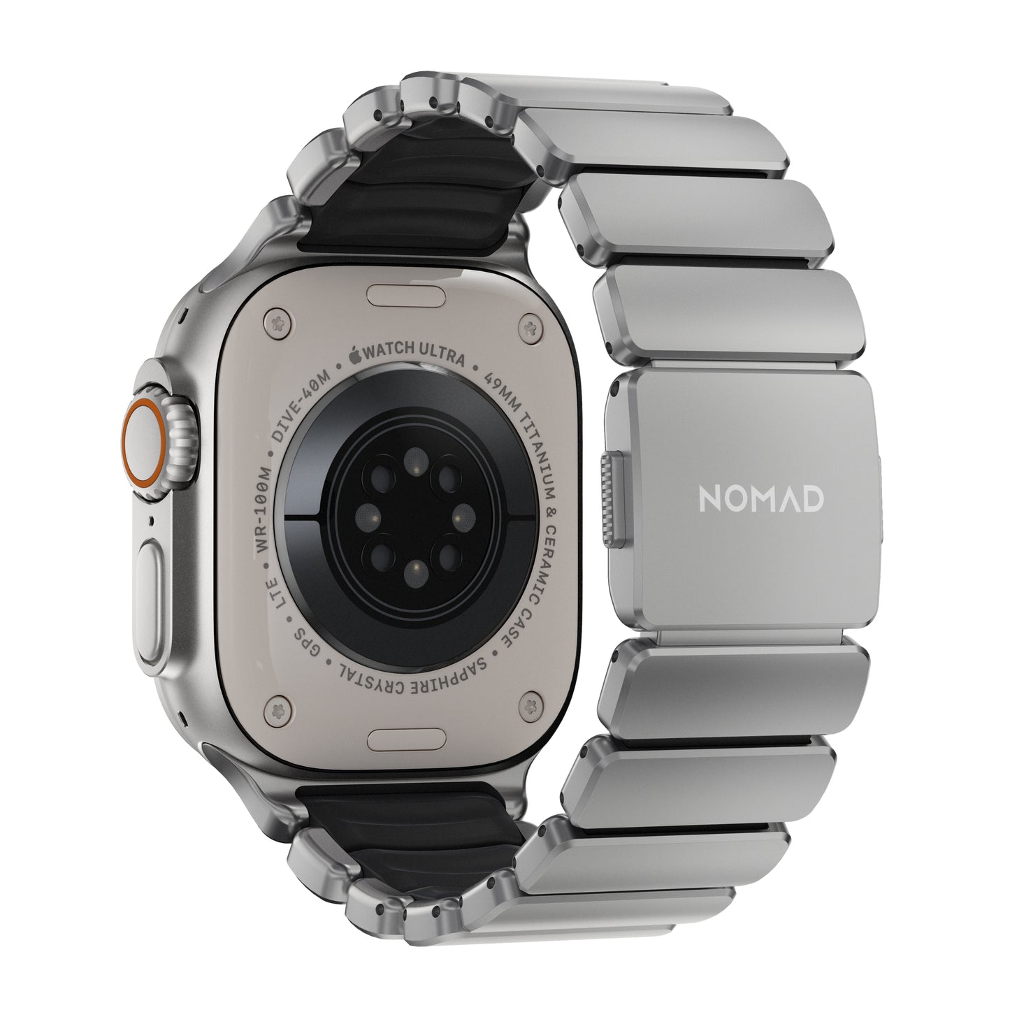 Řemínek pro Apple Watch 45/46/49 mm Nomad Stratos Band FKM - stříbrný - istyle.work