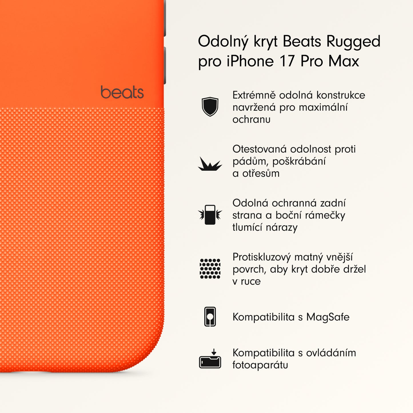 Odolný kryt iPhone 17 Pro Max Beats s MagSafe a ovladačem fotoaparátu - sierra oranžový - istyle.work