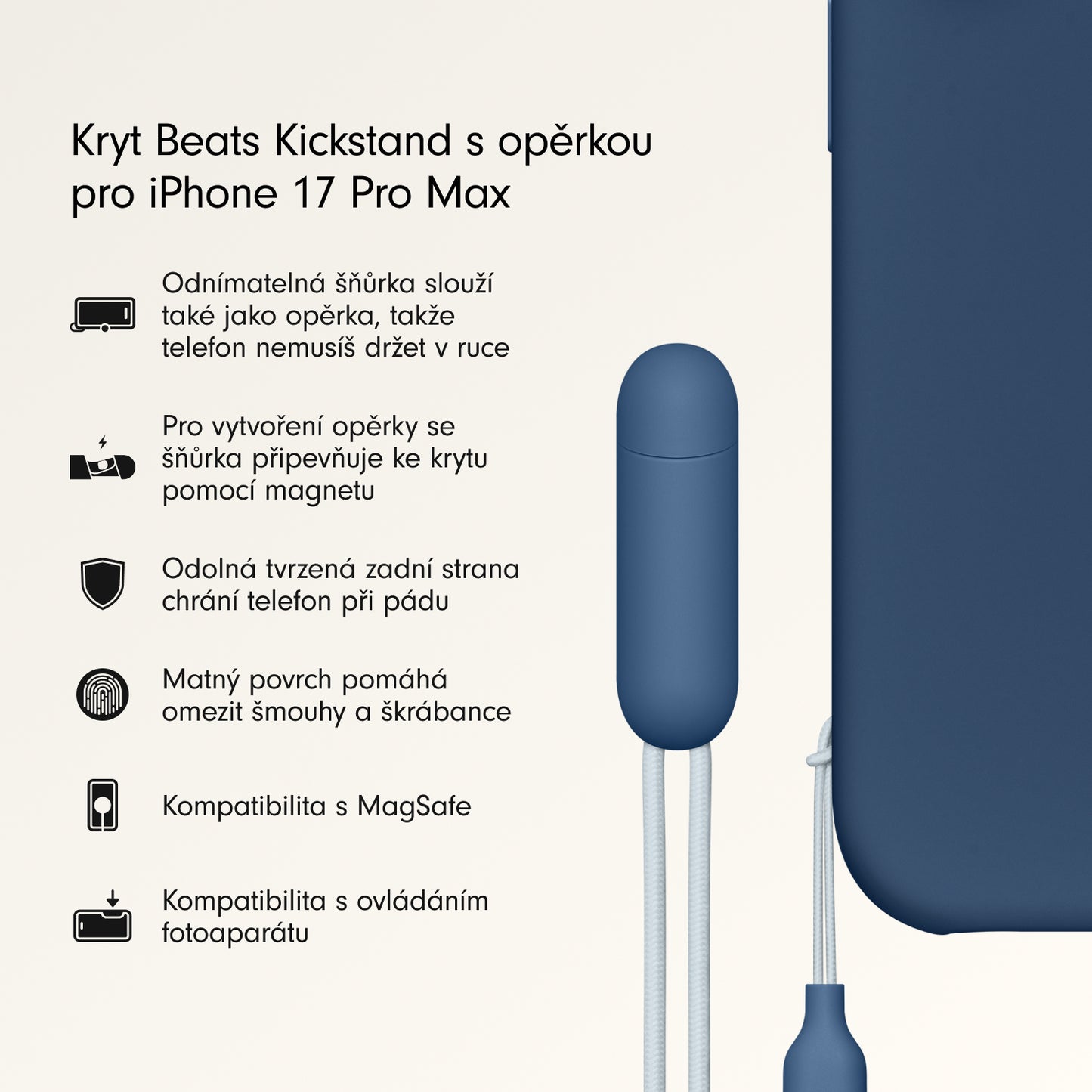Kryt se stojánkem pro iPhone 17 Pro Max Beats s MagSafe a ovladačem fotoaparátu - hlubinně modrý - istyle.work