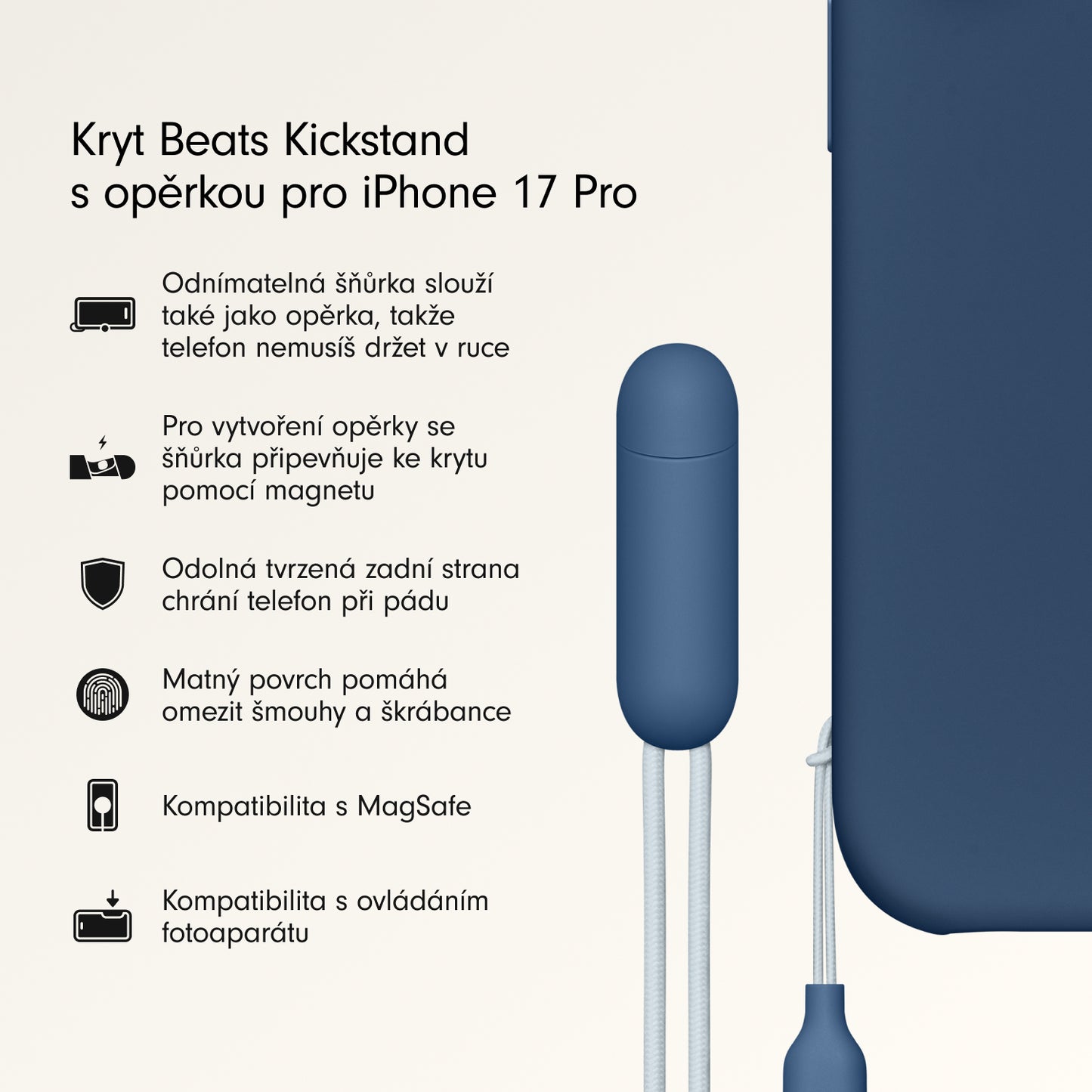 Kryt se stojánkem pro iPhone 17 Pro Beats s MagSafe a ovladačem fotoaparátu - hlubinně modrý - istyle.work