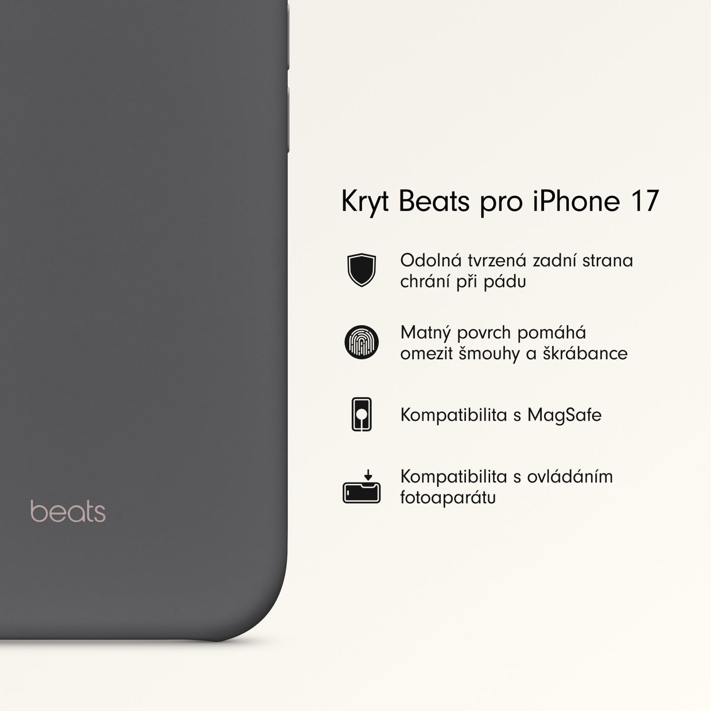 Kryt pro iPhone 17 Beats s MagSafe a ovladačem fotoaparátu - granitově šedý - istyle.work