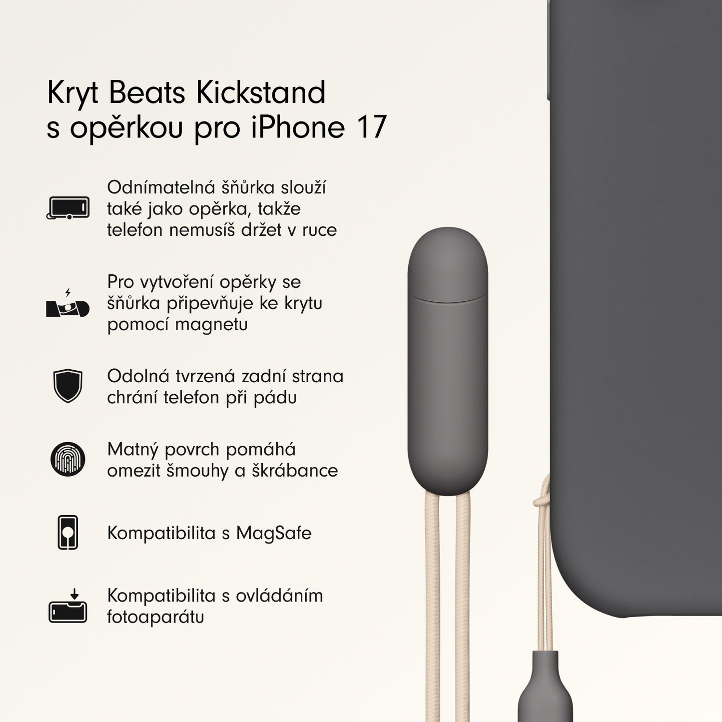 Kryt se stojánkem pro iPhone 17 Beats s MagSafe a ovladačem fotoaparátu - granitově šedý - istyle.work