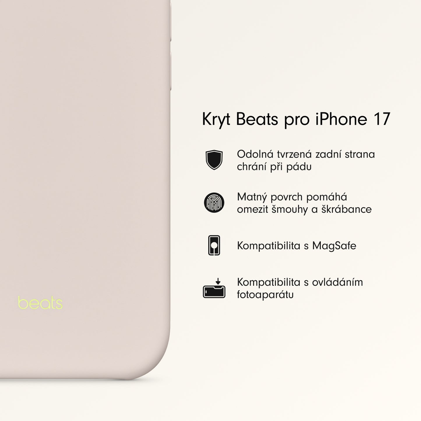 Kryt pro iPhone 17 Beats s MagSafe a ovladačem fotoaparátu - vápencově šedý - istyle.work