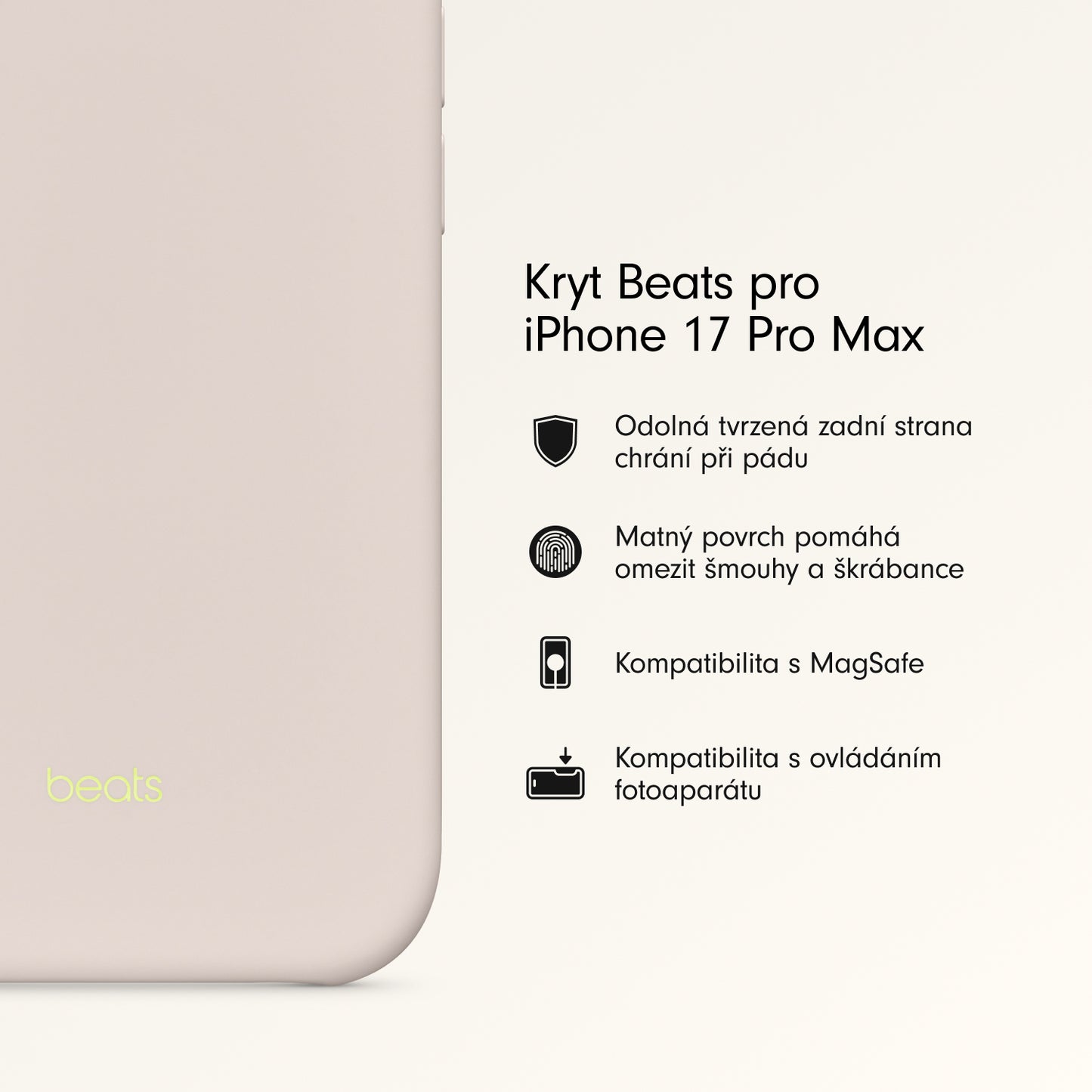 Kryt pro iPhone 17 Pro Max Beats s MagSafe a ovladačem fotoaparátu - vápencově šedý - istyle.work